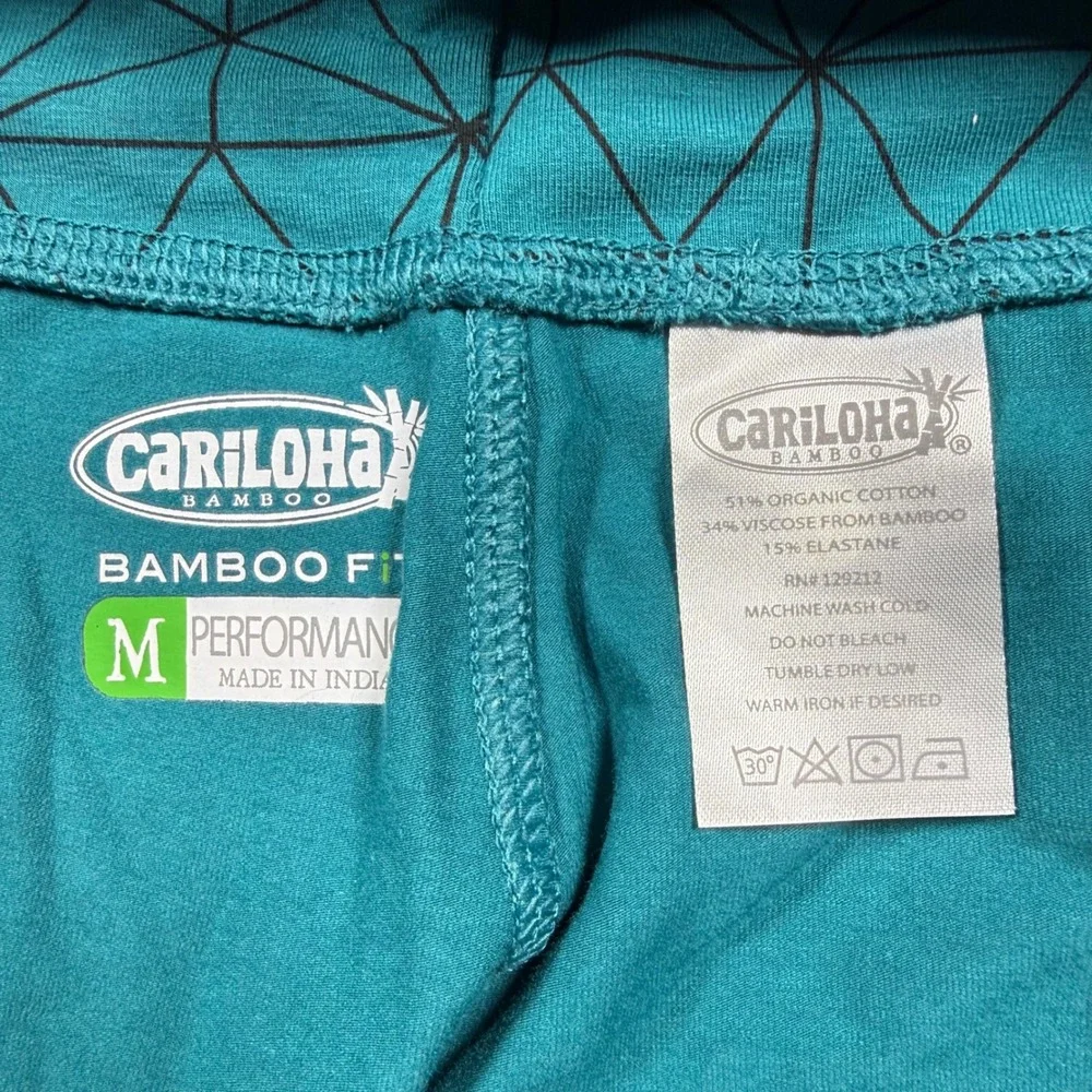 Cariloha Bamboo Fit Performance Leggings Teal Geometric Triangle Pattern Women M